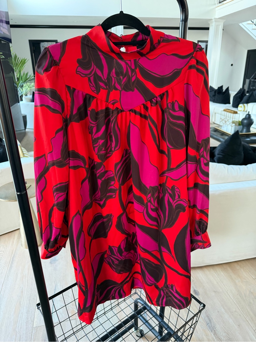 Who What Wear Red and Pink Floral Long-Sleeve Tunic